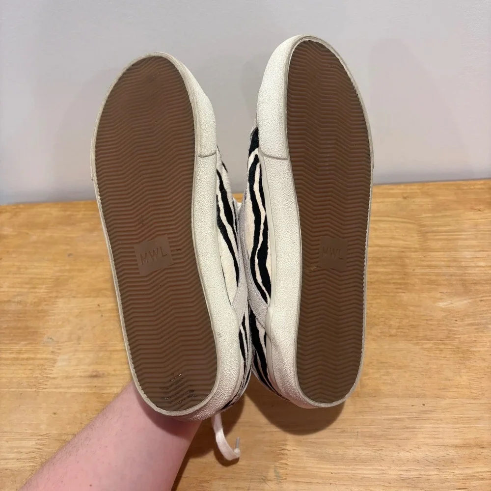 Madewell Zebra‎ Print Sidewalk Low Top Sneakers White Size 9 Calf Hair AE247